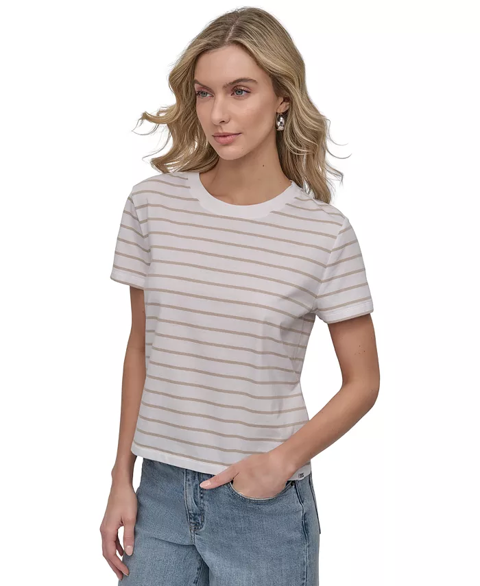 

Укороченная полосатая футболка с круглым вырезом DKNY Jeans, мультиколор