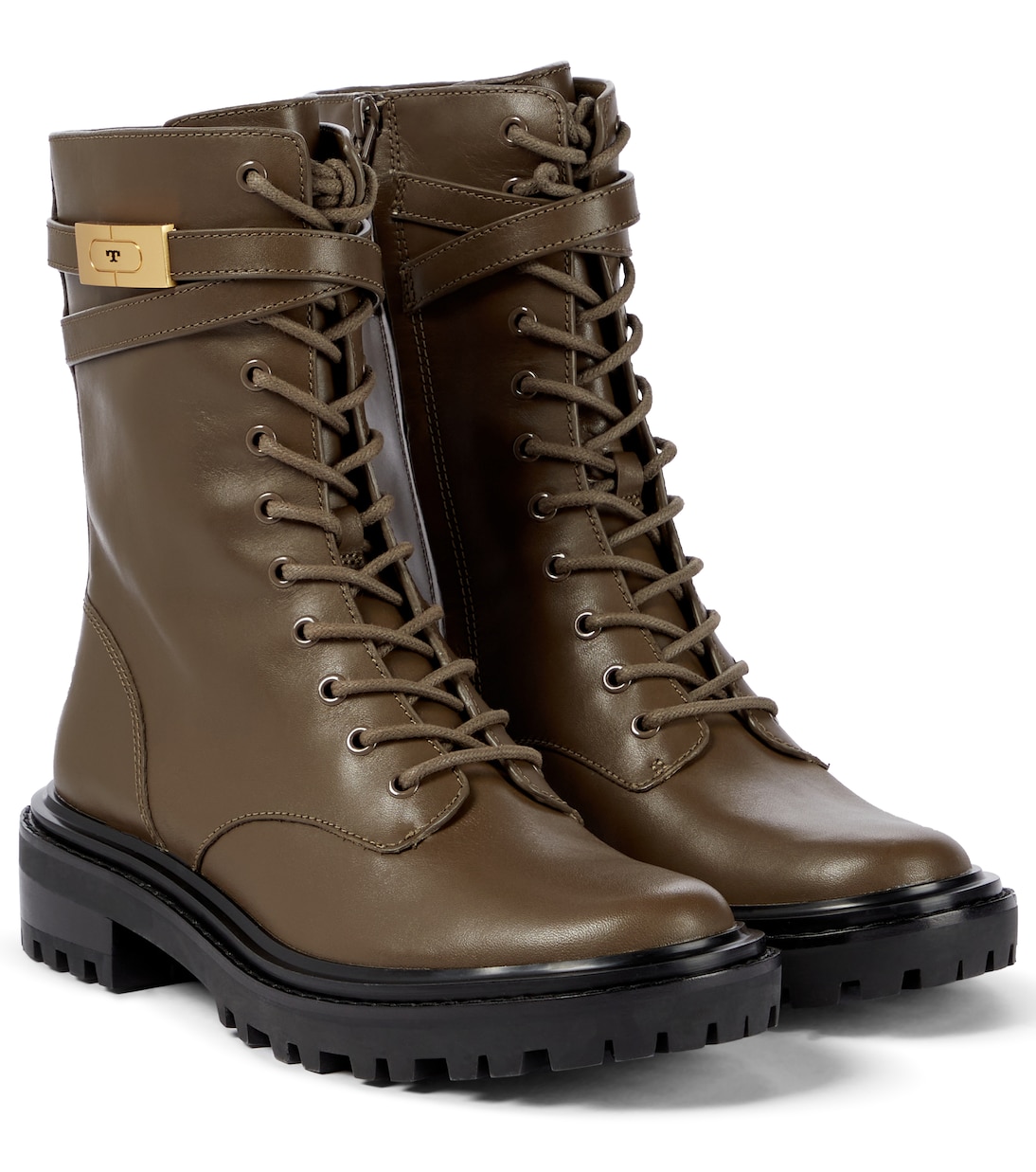 Боевые ботинки из кожи T Hardware Tory Burch, оливковый