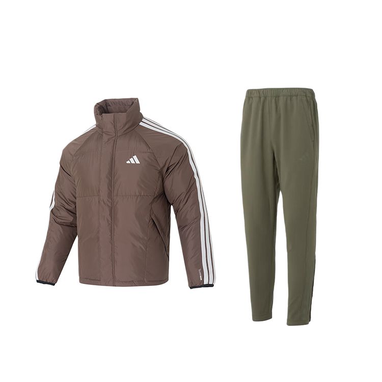 

Adidas Мужской повседневный спортивный комплект: коричневый верх + оливково-зеленые брюки, воротник-стойка средней жесткости