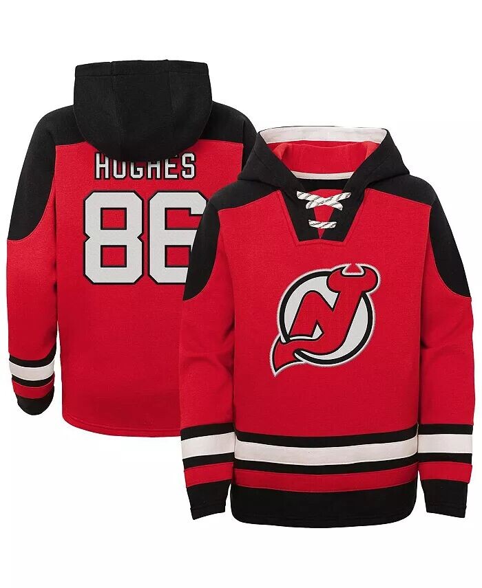 

Толстовка с капюшоном Jack Hughes Red New Jersey Devils для больших мальчиков и девочек с V-образным вырезом и именной цифрой Outerstuff