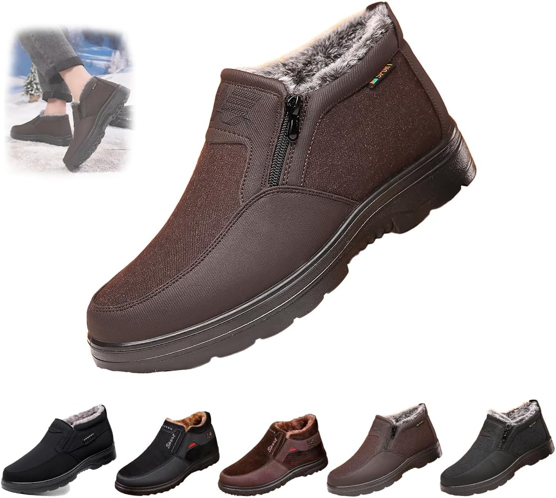

Мужские ортопедические зимние теплые снежные ботинки, утепленные мехом, ботильоны на каждый день с меховой подкладкой, водонепроницаемая обувь для улицы, удобные ботинки на молнии Generic, коричневый