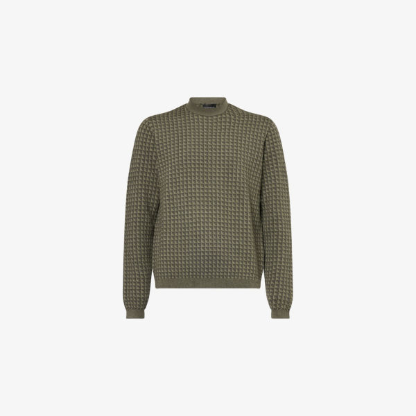 

Вязаный шерстяной джемпер Checked Emporio Armani с круглым вырезом, черный