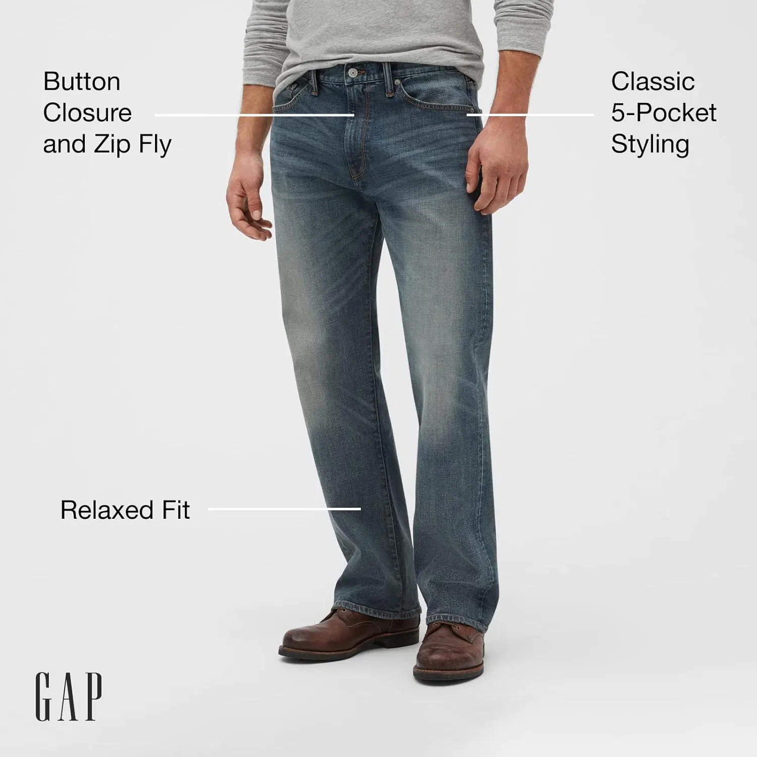 Джинсы Relaxed Fit GAP, Authentic Medium — фото 3