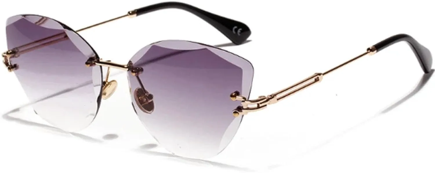 

Ретро металлические солнцезащитные очки «кошачий глаз» без оправы, градиентные, модные, с бриллиантовым блеском, защита от УФ-излучения UV400 generic, Gradient Grey