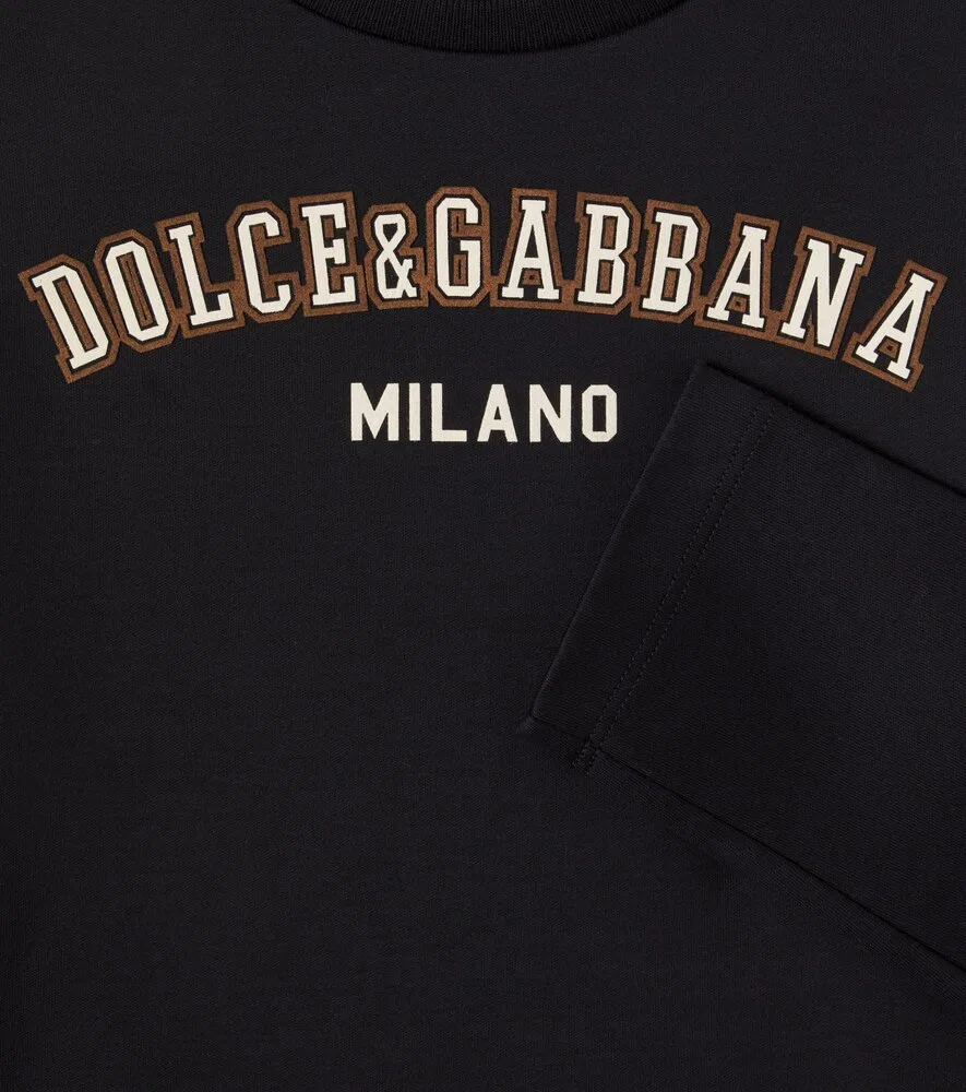 Хлопковое платье с логотипом и леопардовым принтом Dolce&Gabbana Kids, коричневый — фото 2