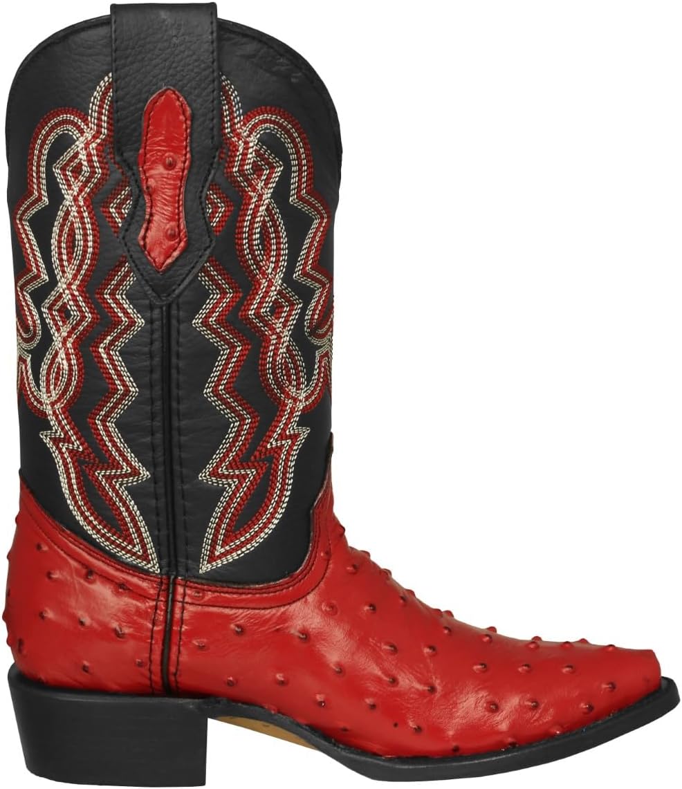 Мужские красные ковбойские сапоги Texas Legacy с кожей страуса и рисунком пера, модель J Toe — фото 2