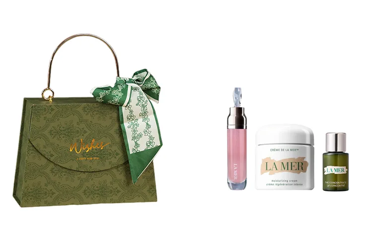 LA MER Набор образцов Mori Style Box из двух предметов для увлажнения и восстановления, La Mer Lip Gloss 7ml+Concentrated Serum 5ml+Classic Moisturizing Cream 7ml