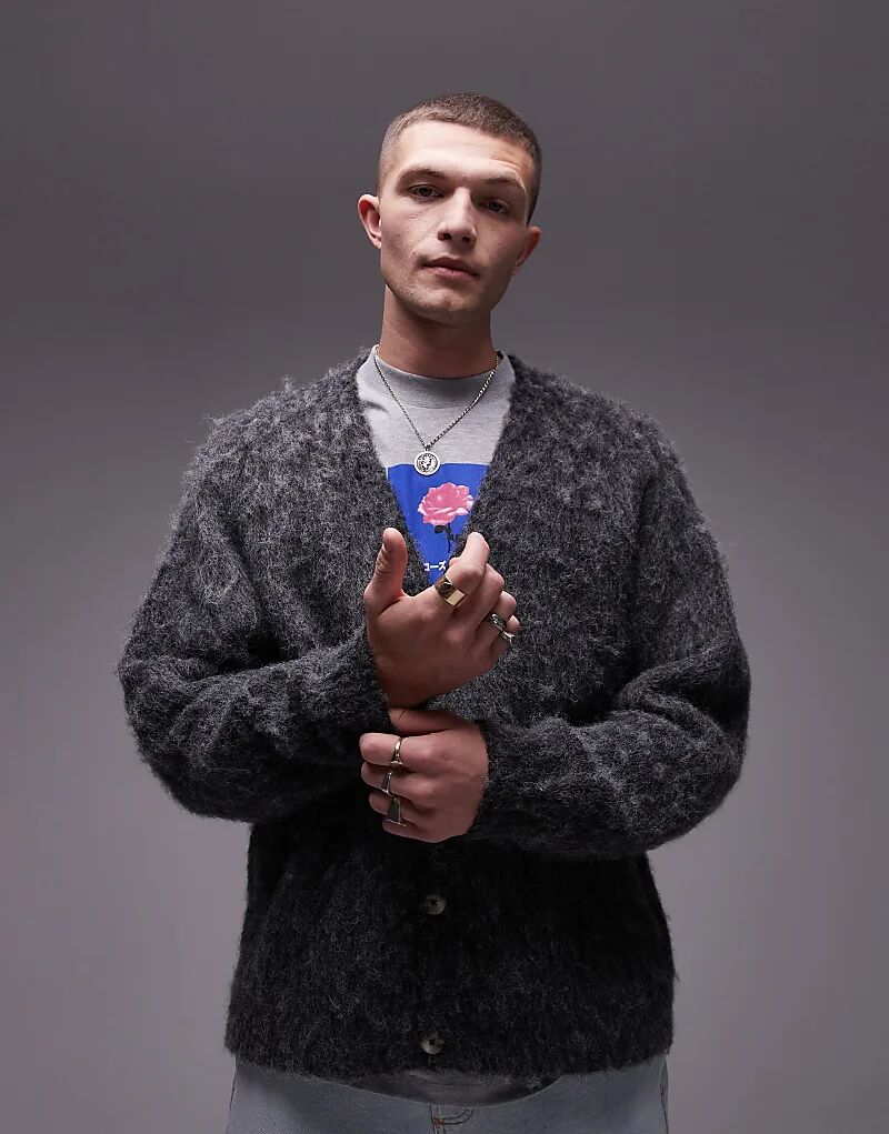 

Свободный пушистый кардиган серой фактуры Topman
