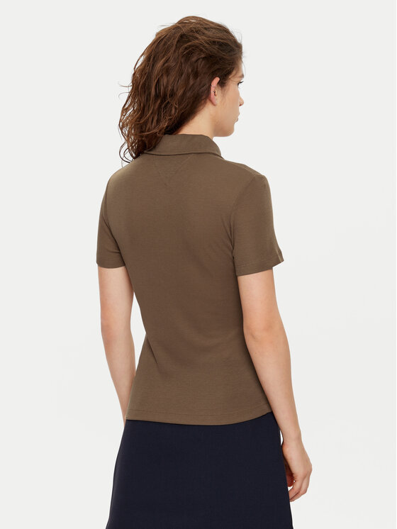 Поло slim fit WW0WW44446 Tommy Hilfiger, коричневый — фото 3