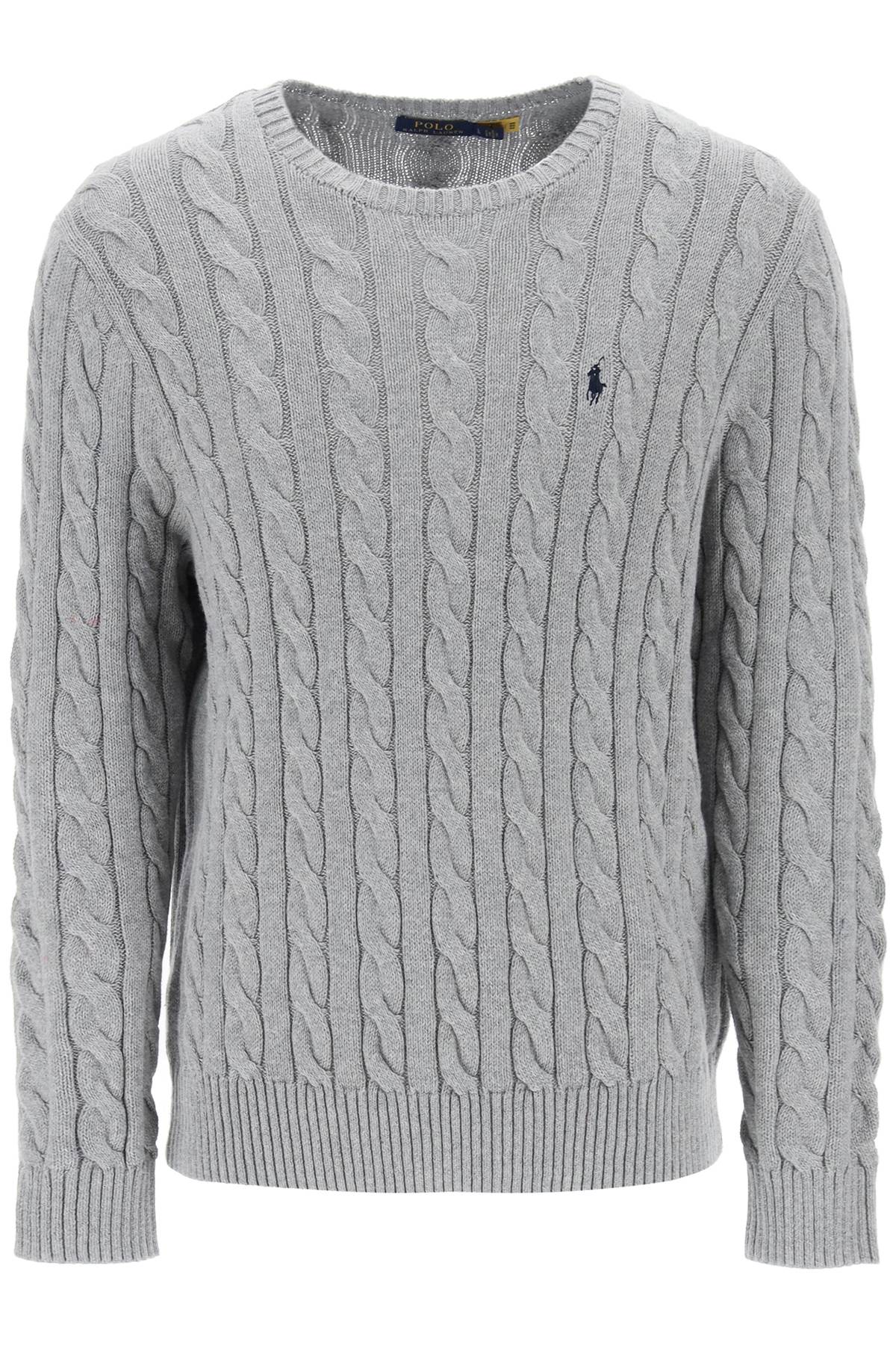 

Мужской свитер Polo Ralph Lauren из хлопка с косичной вязкой, серый