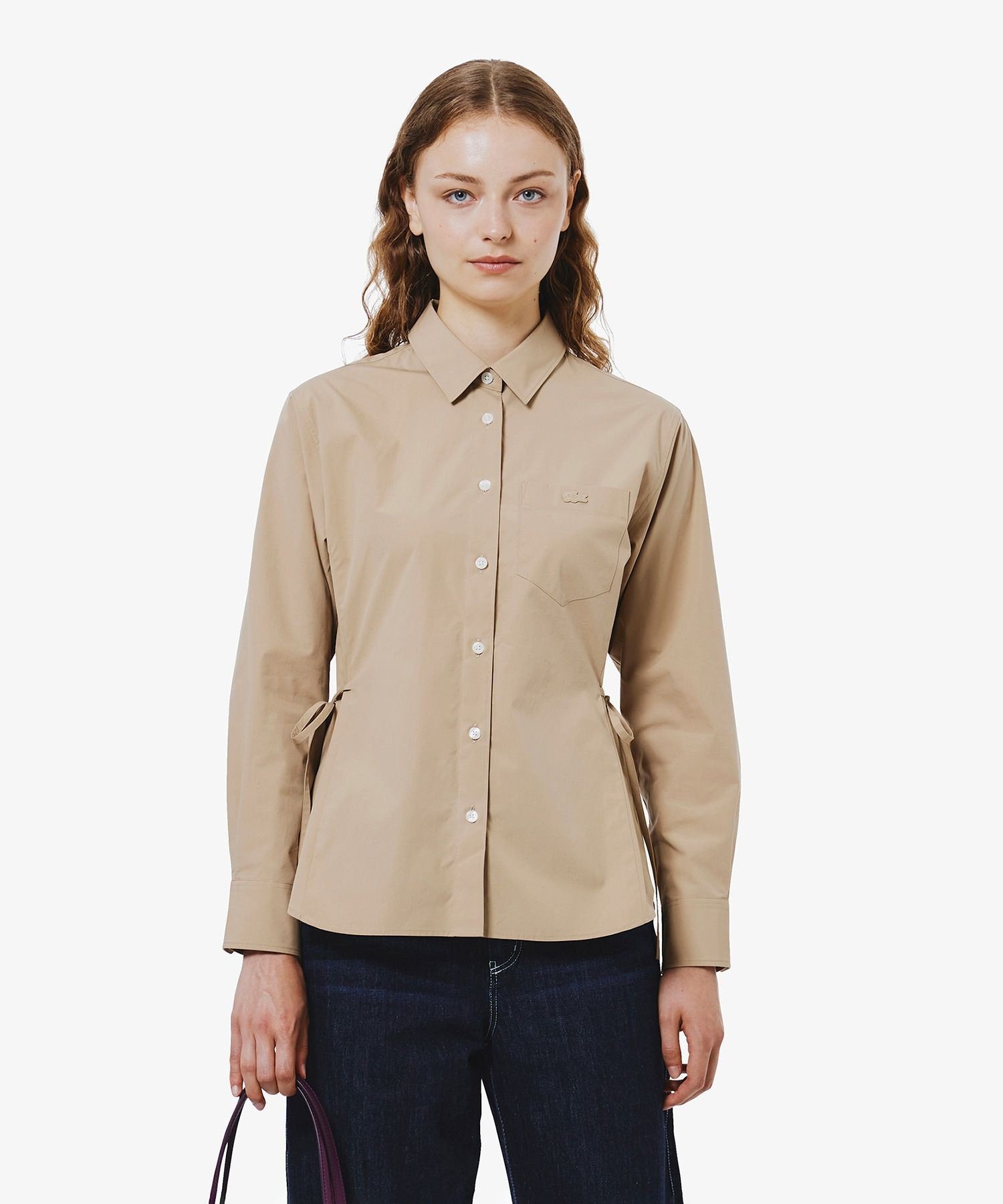 Рубашка LACOSTE Beige с длинными рукавами и лентами — фото 2