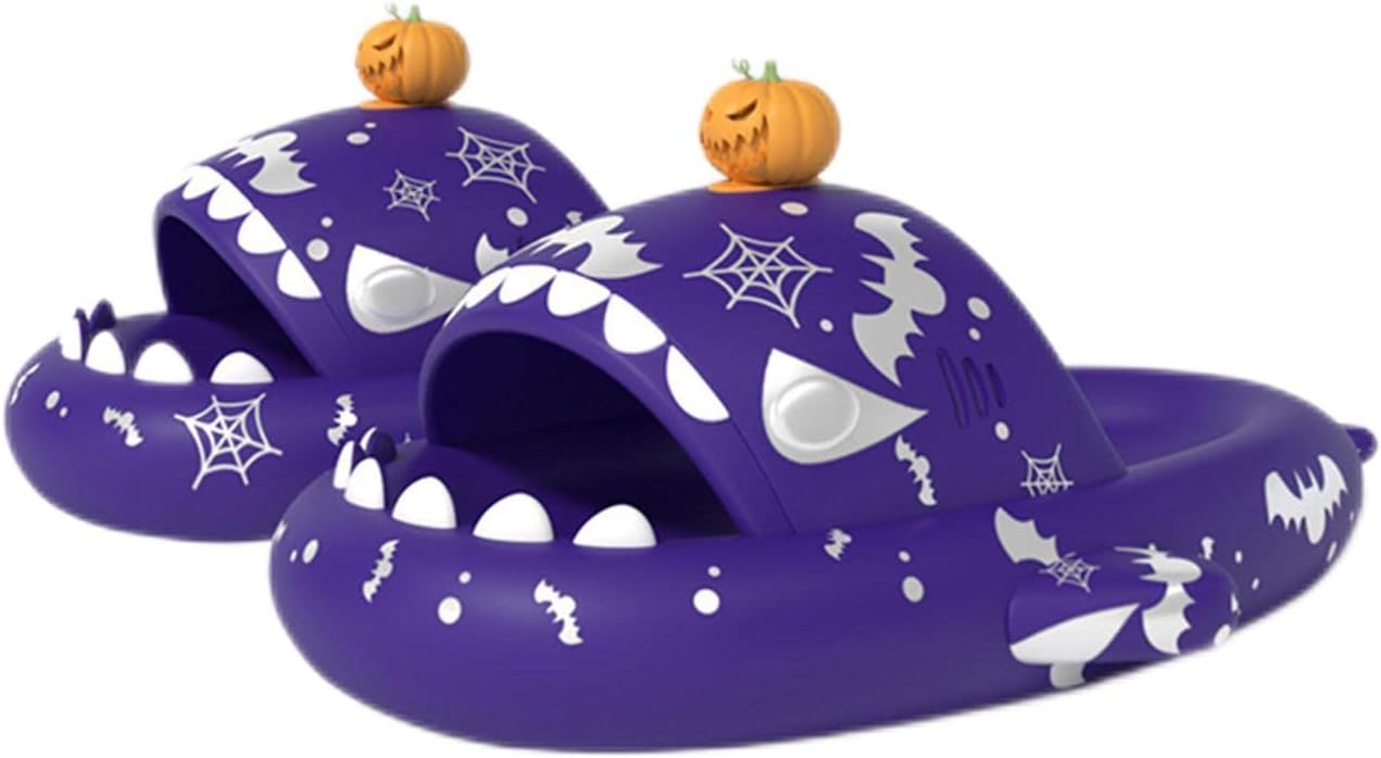 

Тапочки Zureto Halloween Christmas Shark Slides, новые 2023 года, унисекс, облачные шлепанцы с акулой, фиолетовый