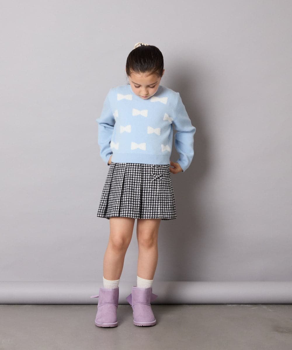 Свитер [120-160] [Мягкий и пушистый материал / Лента из перьевой пряжи / Укороченная длина] Лента жаккардового плетения A.V.V, Light blue — фото 4