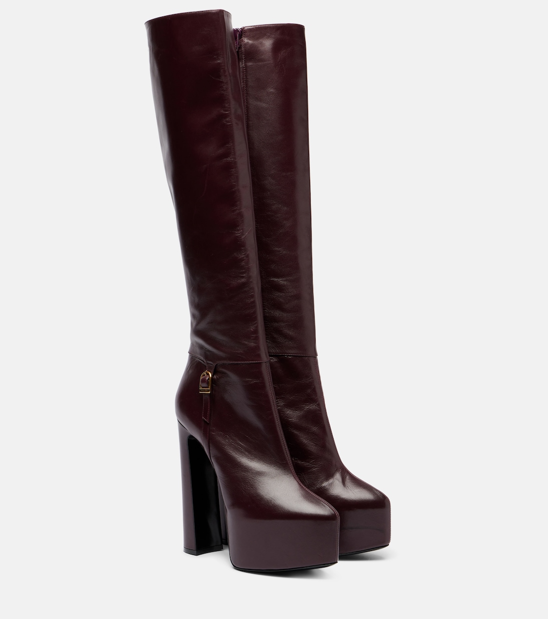 Сапоги Nico из кожи на платформе до колена Saint Laurent, Bordeaux