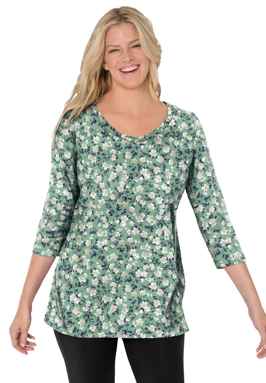 

Женская футболка Within Perfect с принтом, рукавами три четверти и V-образным вырезом Woman Within, Sage blossom vine, Зеленый, Женская футболка Within Perfect с принтом, рукавами три четверти и V-образным вырезом Woman Within, Sage blossom vine