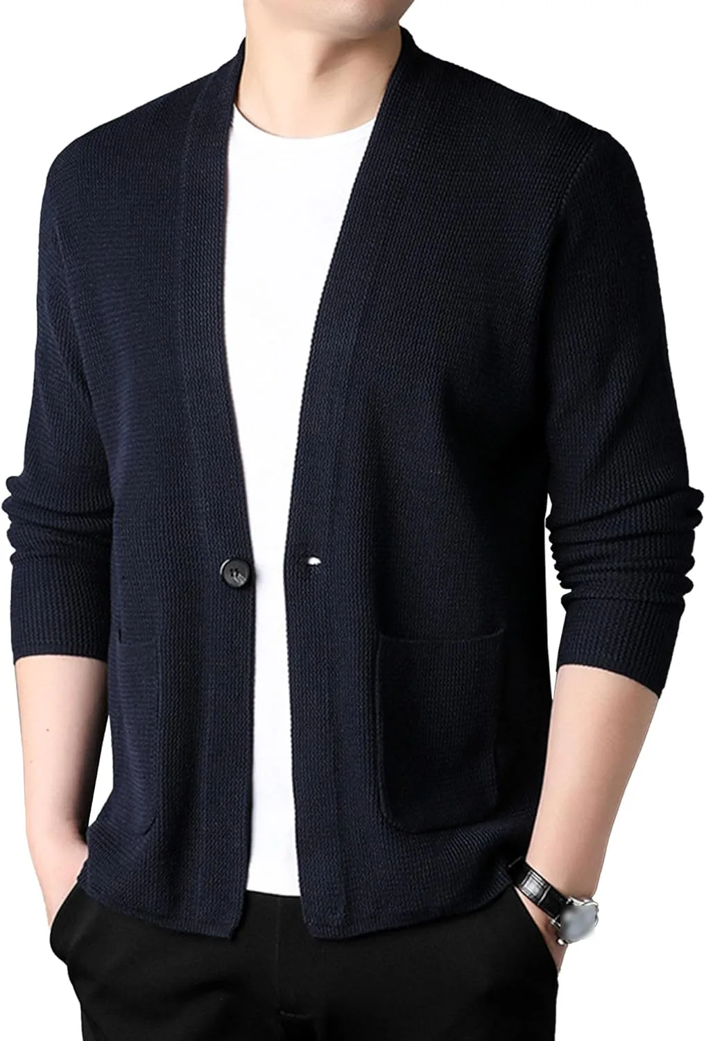 

Кардиган мужской с воротником-стойкой, Slim Fit, вязаный SWJGLITTR