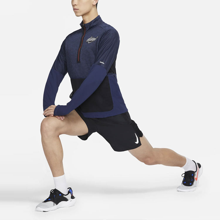 Футболка Nike MENS Element Wild Run Sports Stand Collar Printed Running Long Sleeve Blue Dark DA0224-410 — фото 4