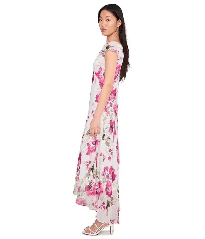 Платье миди с цветочным принтом Flutter Sleeve Chiffon Floral Aline Midi Calvin Klein, Rose Multi — фото 3