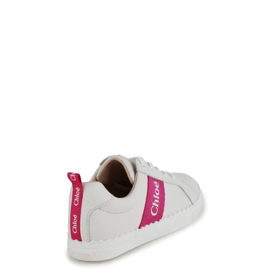 Кожаные кроссовки Chloé Kids с логотипом и круглыми носками, белый — фото 4