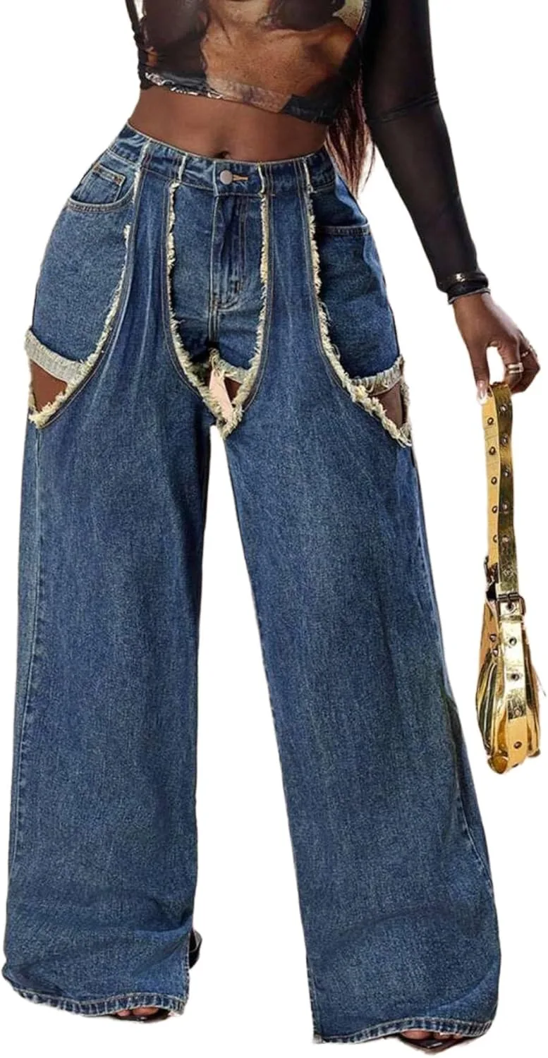 

Женские джинсы-карго baggy Y2k с потертостями и аппликациями