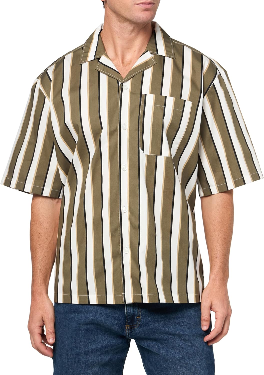 

Мужская курортная рубашка HUGO с принтом по всей поверхности, Olive Stripe