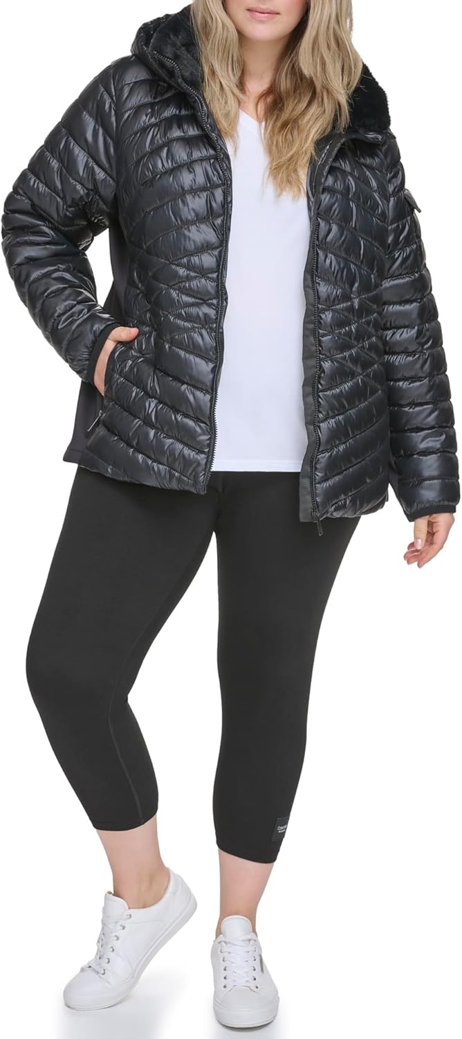 

Женская утепленная куртка Calvin Klein с запахом и ромбовидной кокеткой, черный