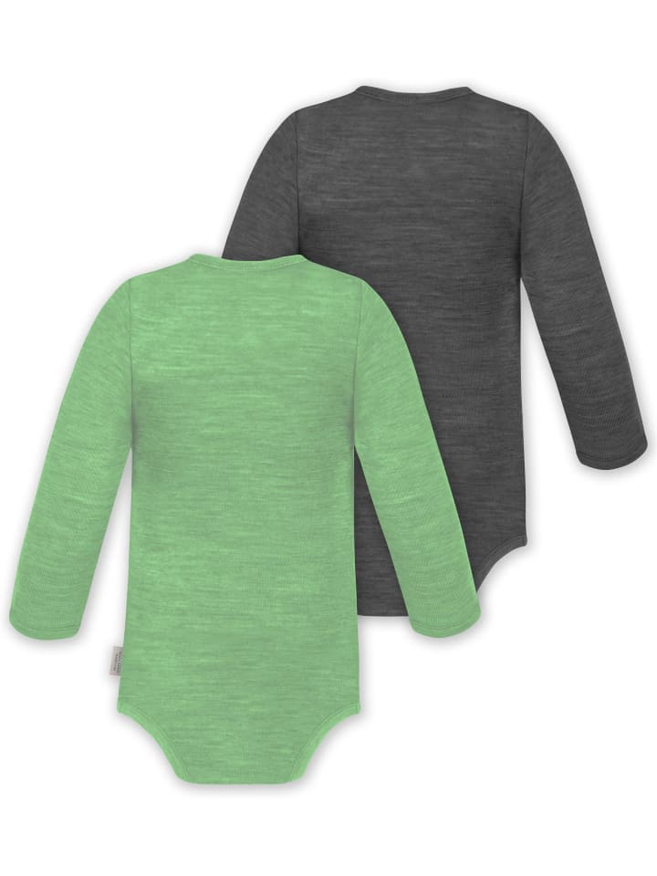 Normani Outdoor Sports Комплект из 2 детских боди с длинными рукавами из мериносовой шерсти, цвет Окленд, зеленый/антрацитовый — фото 2