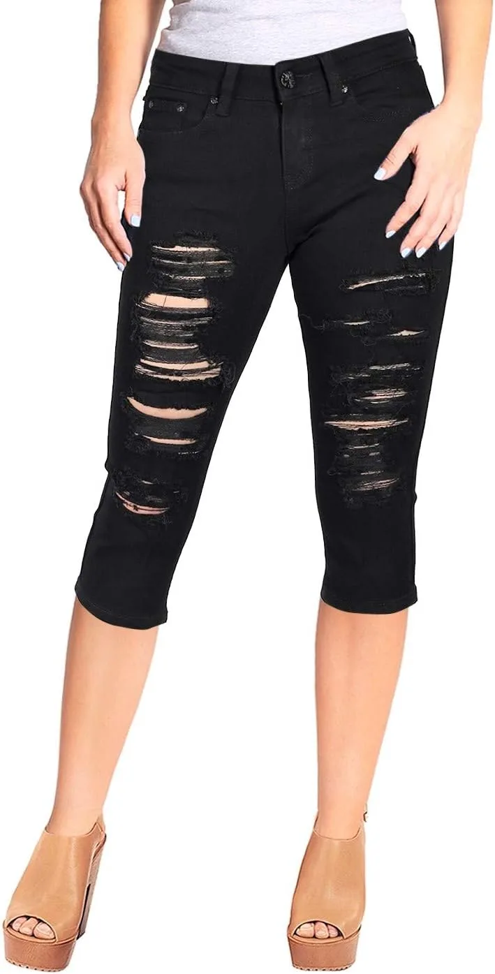 

2LUV Женские обтягивающие джинсы капри с пятью карманами и потертостями