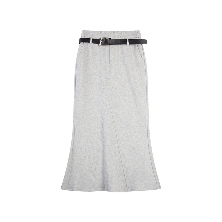 

ELLE Повседневная длинная юбка женская светло-серая умеренной длины вязаная