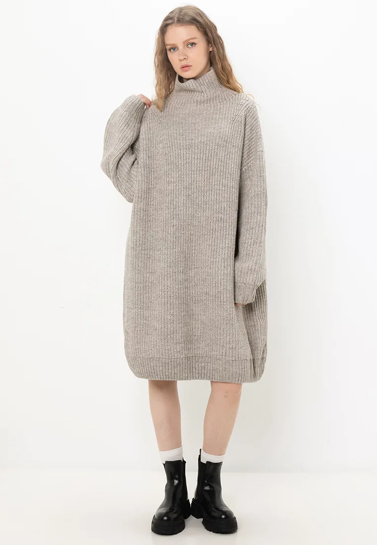 Джемпер-платье, фактурная вязка, Chunky Rib Knit Superdry, светло-серый