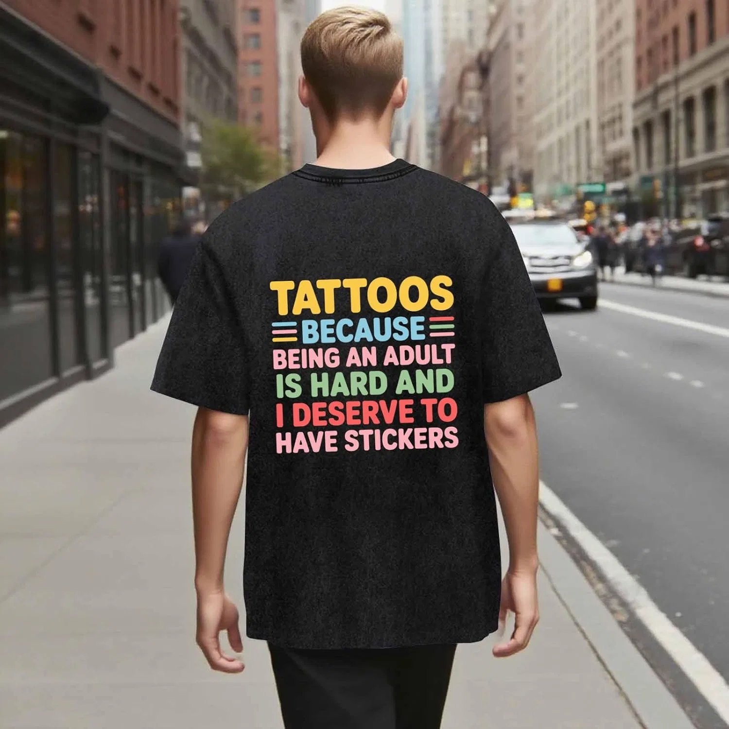 Футболка с принтом "Tattoos Because Being an Adult is Hard" в винтажном стиле для женщин Generic, черный — фото 3