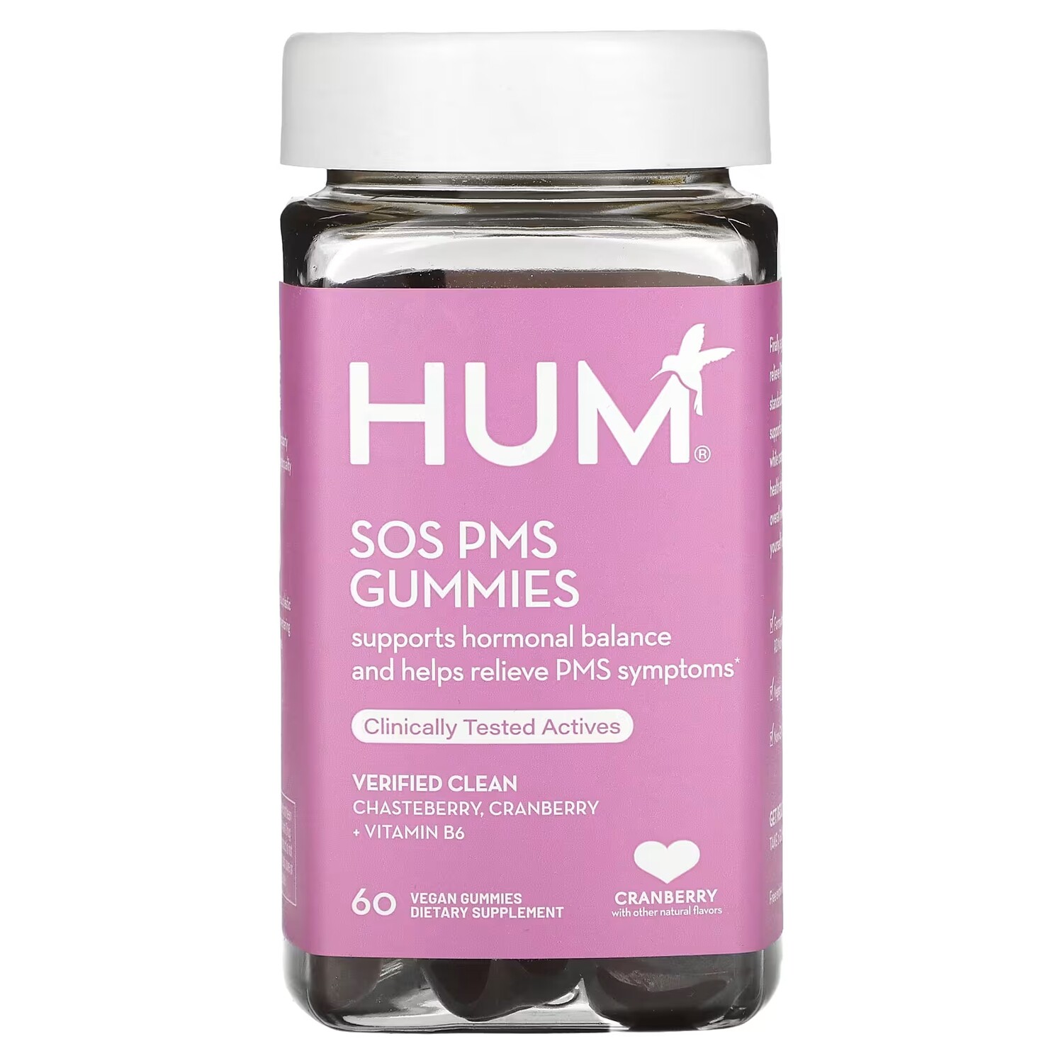 

Добавка HUM Nutrition SOS PMS со вкусом клюквы, 60 веганских жевательных таблеток