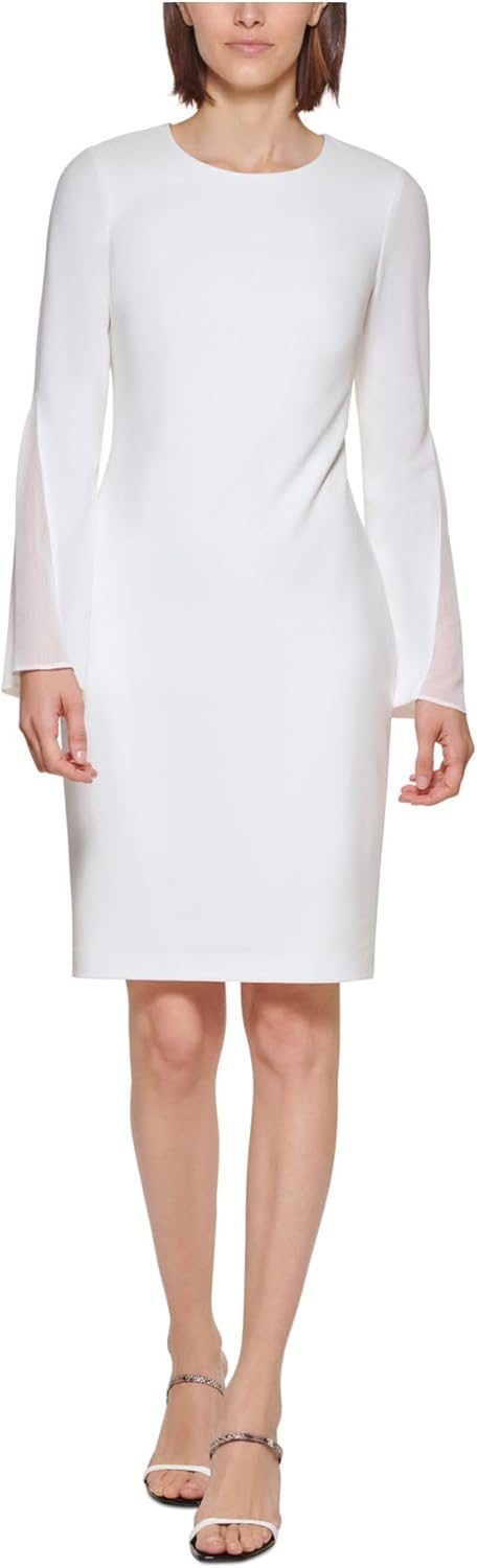 

Женское платье Calvin Klein из крепа Scuba с длинными рукавами с разрезами, Cream