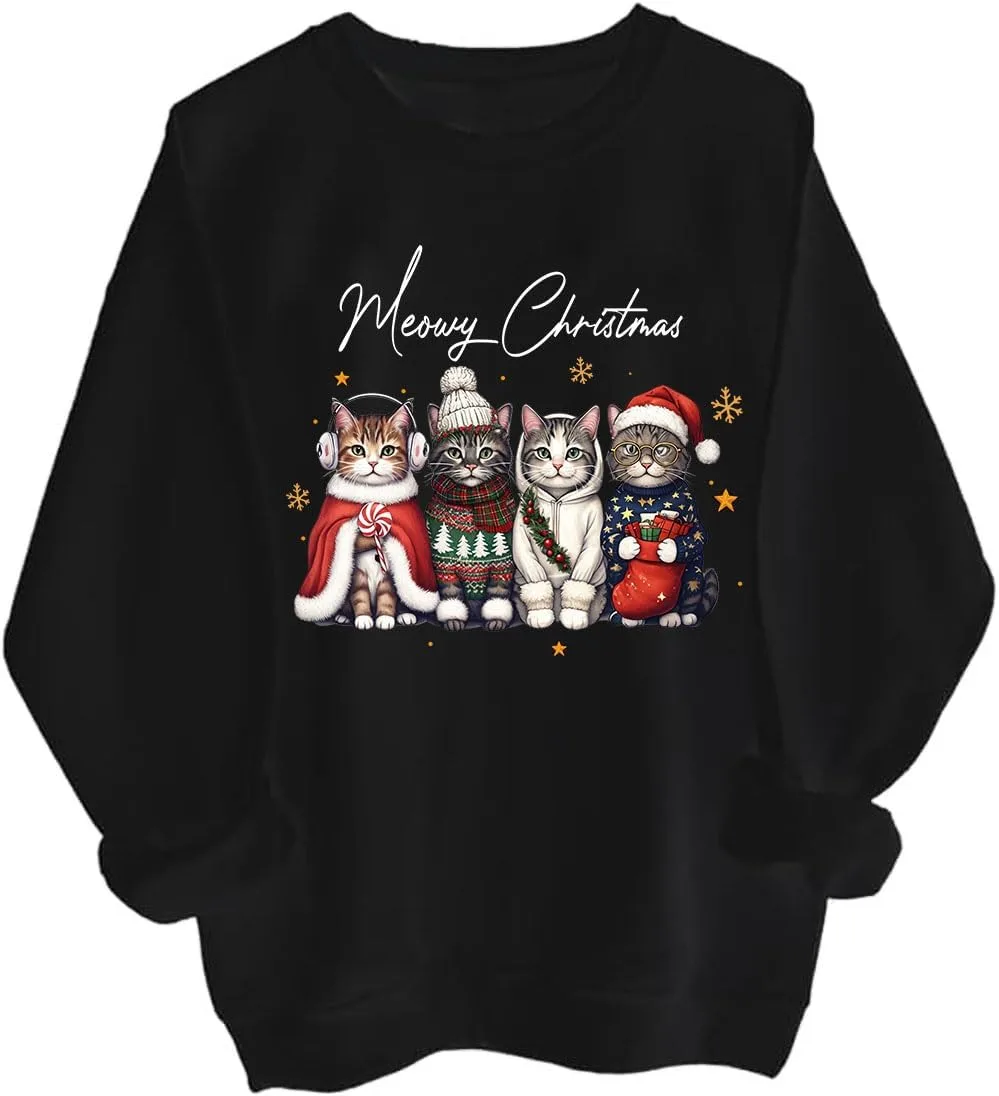 

Свитшот с рождественскими котами, смешная толстовка с котами и Сантой для любителей кошек KALRUP