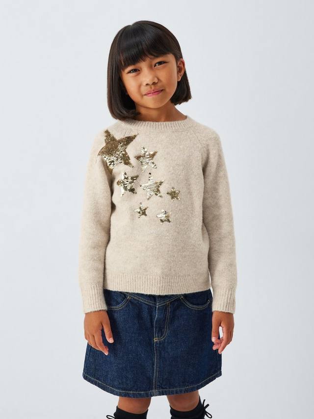 

Детский свитер со звездами из пайеток John Lewis, Cream