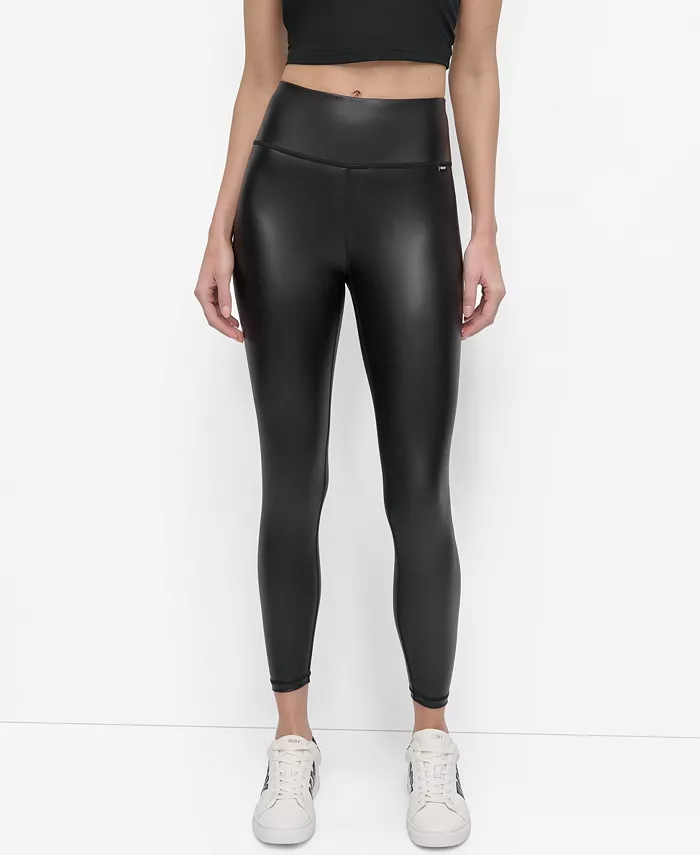 

Женские брюки-легинсы 7/8 из искусственной кожи с высокой талией DKNY, черный