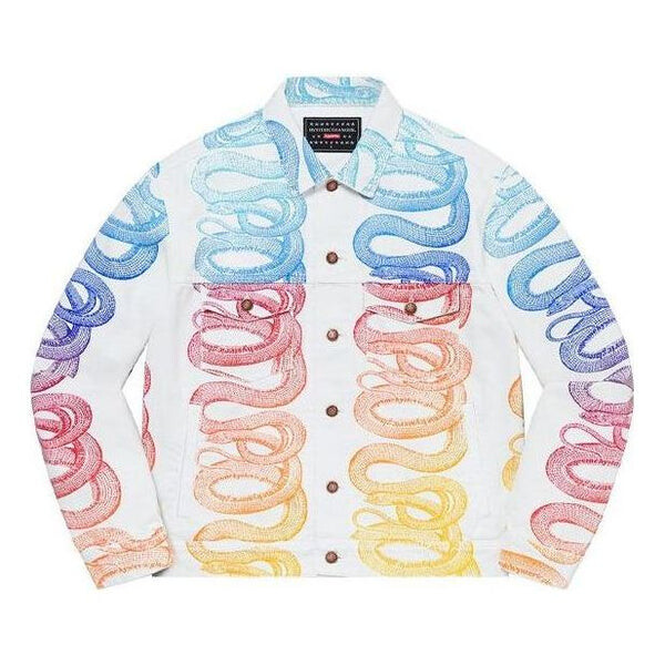 

Куртка x hysteric glamour snake denim trucker jacket 'white blue pink yellow' Supreme, белый