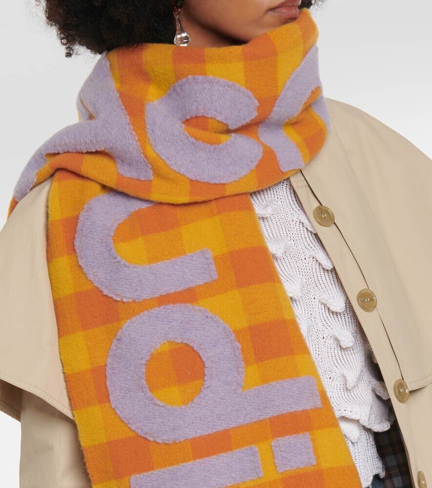 Шарф из смесовой шерсти в клетку с логотипом Acne Studios, разноцветный — фото 2