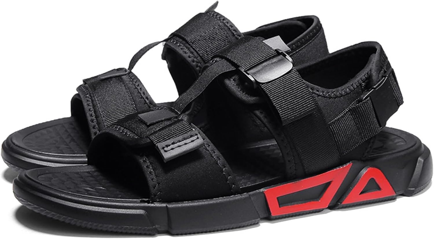 

Мужские летние кожаные повседневные сандалии с пряжкой, плоские, с регулируемыми ремешками на щиколотке, слипоны, пляжные сандалии с открытым носком, нескользящие, мягкие и удобные Generic, красный