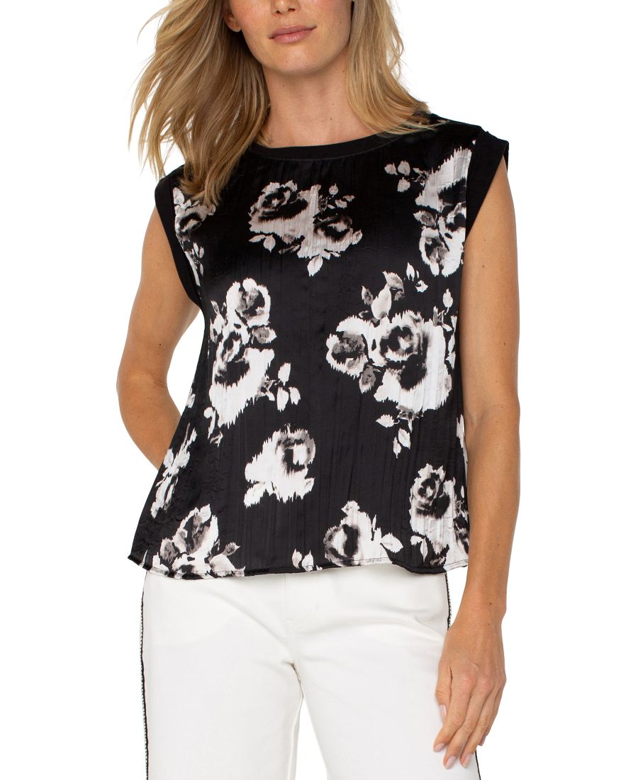 

Женская блузка из атласа с принтом спереди, размеры P/XS-3X Liverpool Los Angeles, Black White Floral