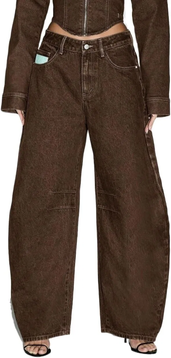 Джинсы с высокой талией, Baggy, Chocolate Brown