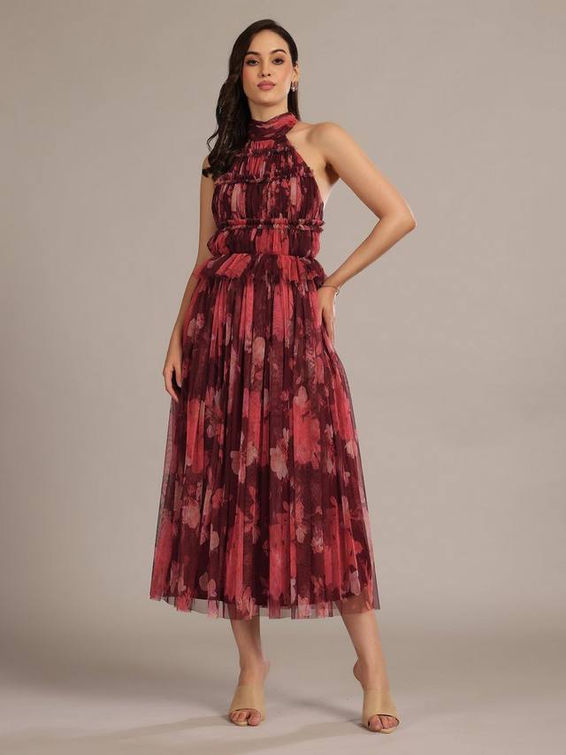 

Топ-бюстье с цветочным тюлем Lace & Beads, Red Multi