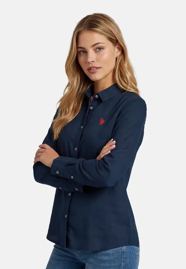Блуза U.S. Polo Assn. Usbellaa button down, темно-синяя — фото 4