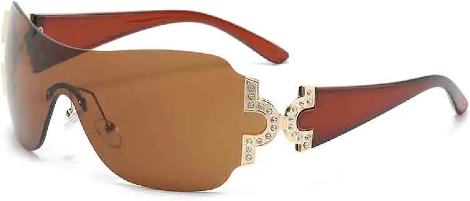 

Ретро-тренды, цельные солнцезащитные очки, женская и мужская мода, безрамочные солнцезащитные очки, роскошная уличная фотография, защита от УФ-излучения UV400 TKKTLLT, Brown Brown