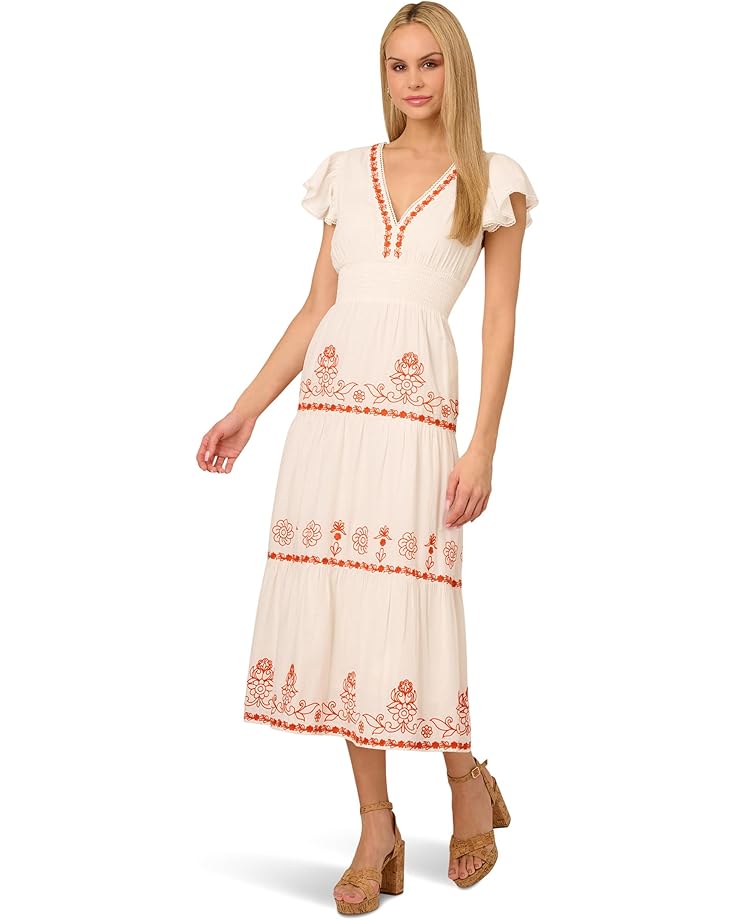 

Платье Adrianna Papell Smocked Waist Long Dress, цвет Ivory/Red Multi