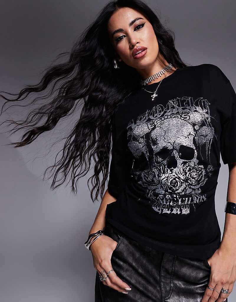 

Черная футболка с черепом и корсетом ASOS DESIGN hotfix
