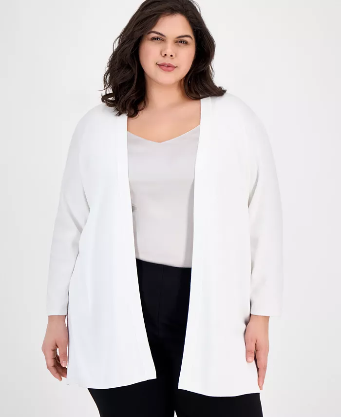 

Кардиган с открытой полочкой, длинными рукавами и разрезами по бокам Plus Size AK Anne Klein, белый