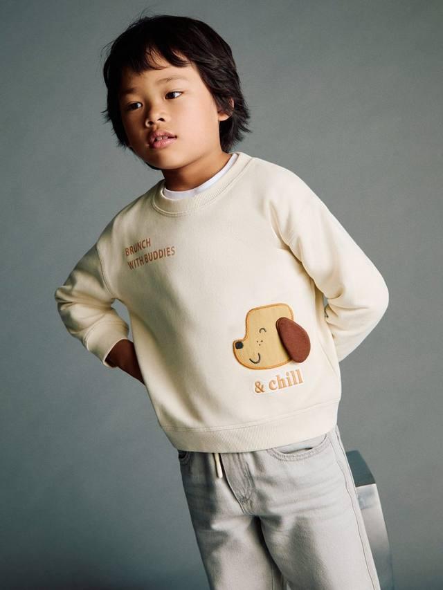 

Детский свитшот с аппликацией животных из мягкого хлопка Mango, Light Beige
