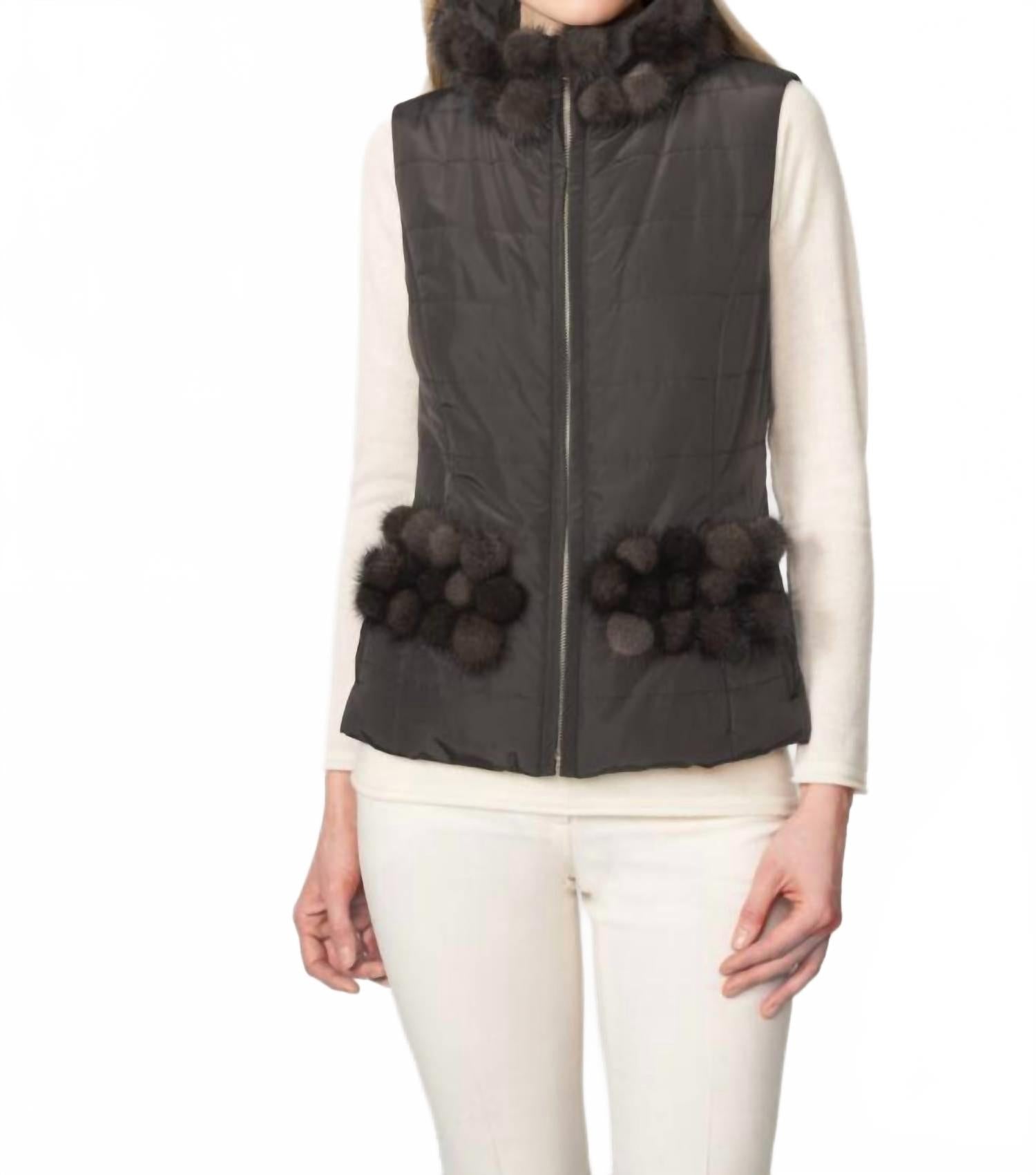 

Жилет из полиэстера с норковым воротником, серый DiOMi