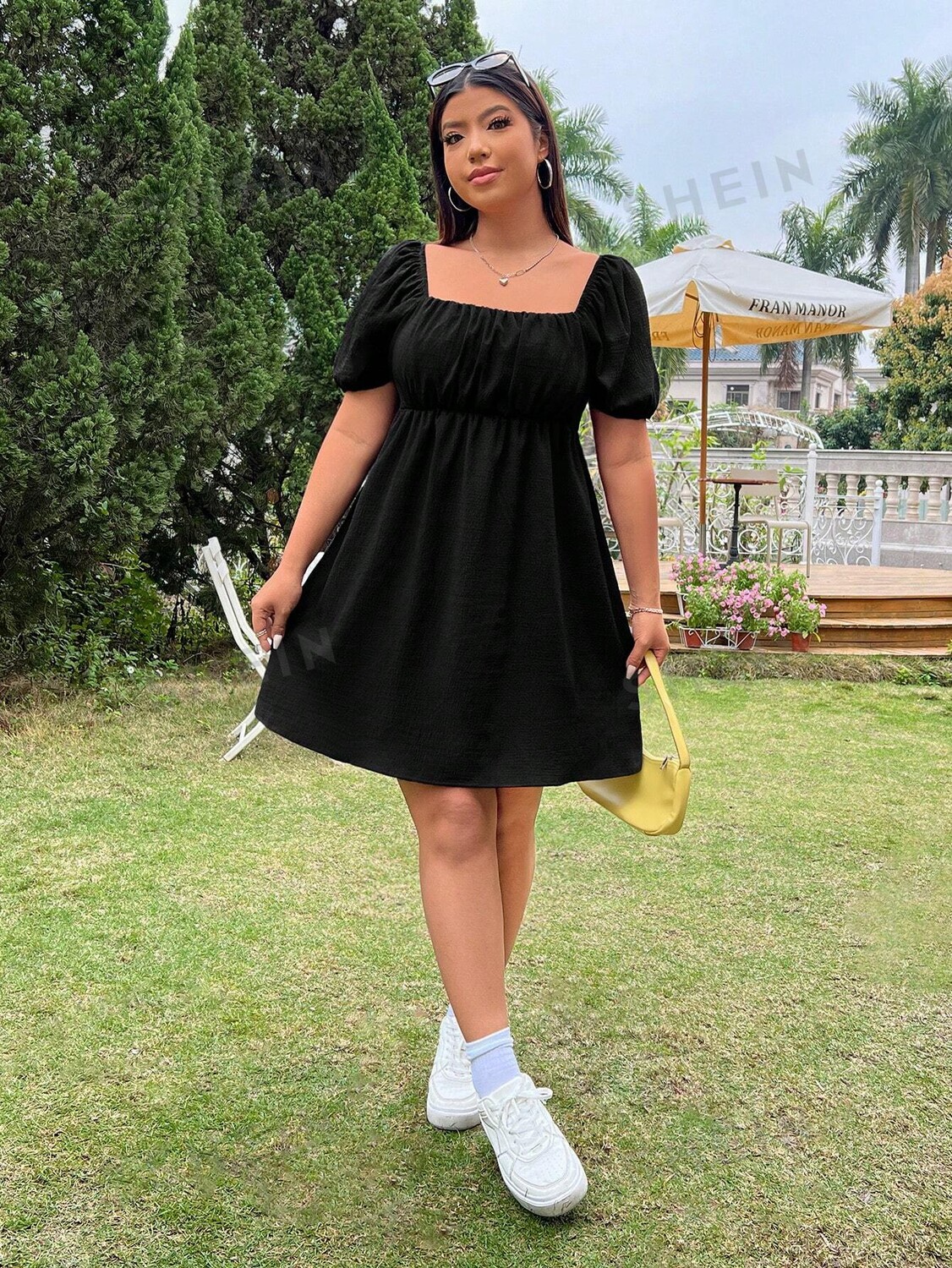 

EZwear Платье больших размеров с квадратным вырезом, черный, Babydoll Shein, черный